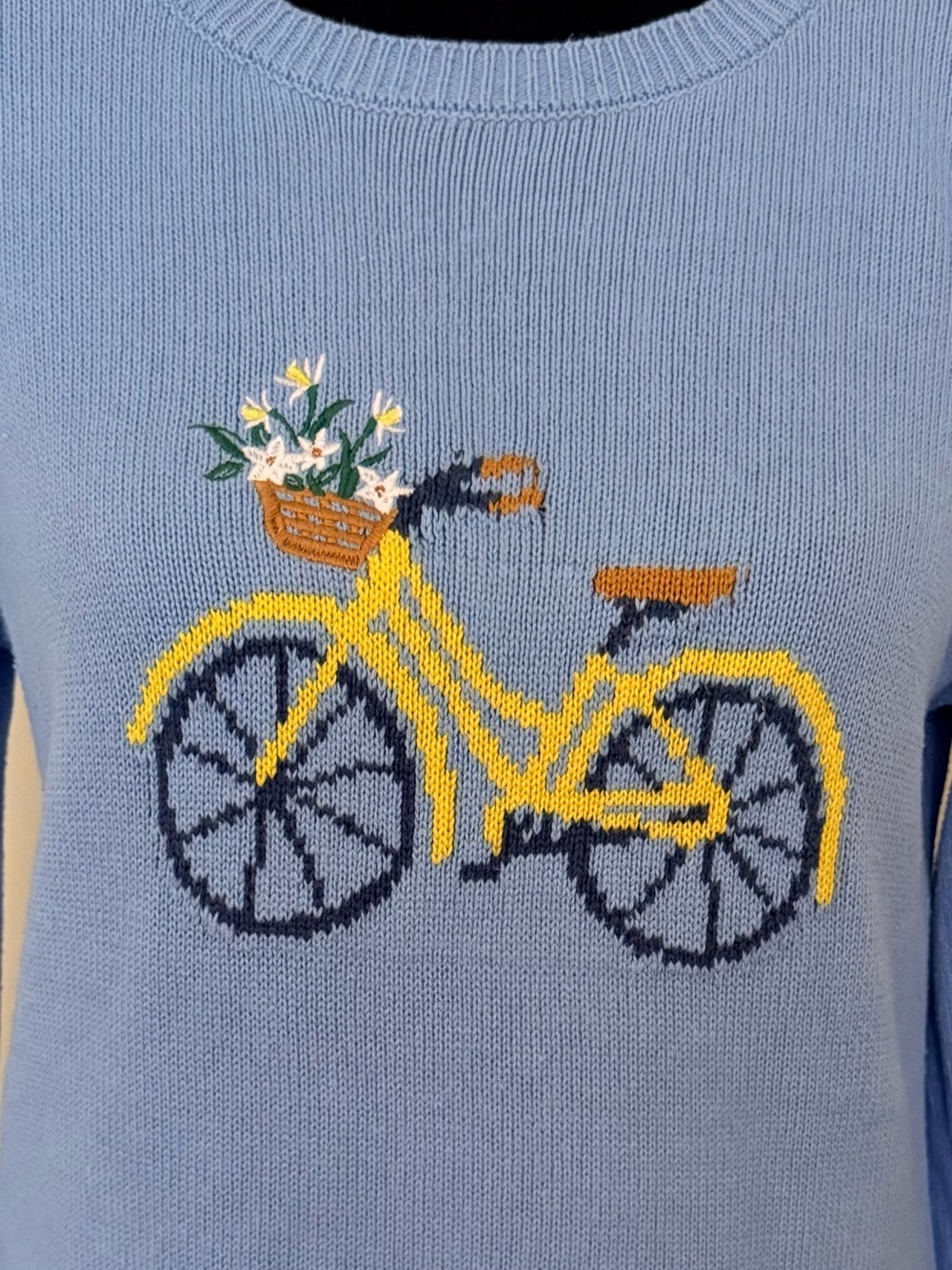 LOFT Sky Blue Puff Sleeve Parisian Chic Bicycle Classic Americana Knit Sweater-M - Picture 2 of 6